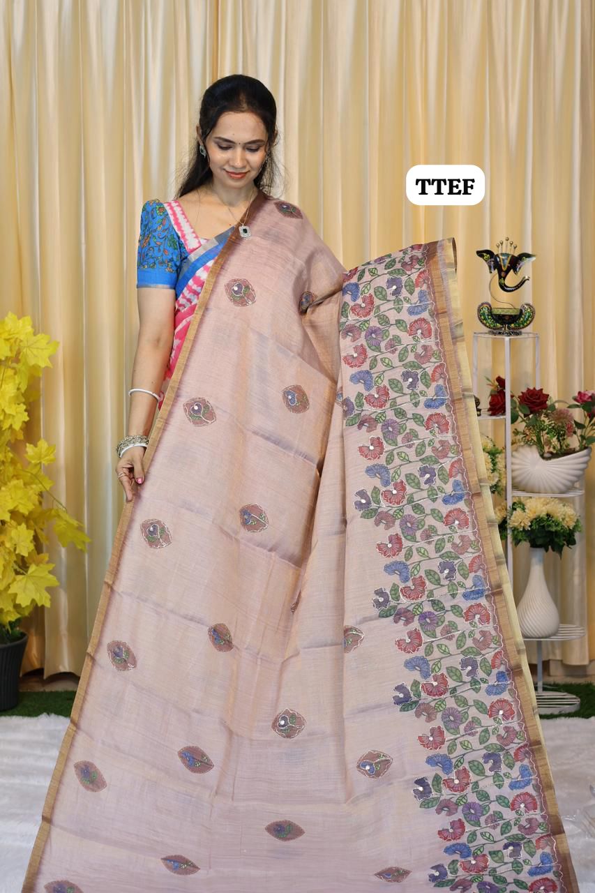 Jute silk saree with chumkey work 🥳