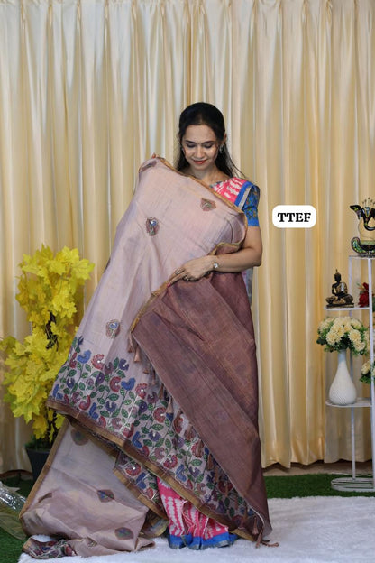 Jute silk saree with chumkey work 🥳