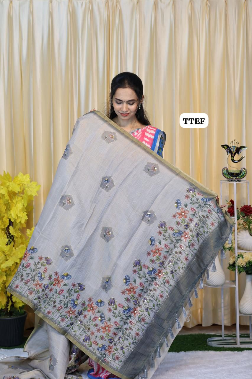 Jute silk saree with chumkey work 😍🥳