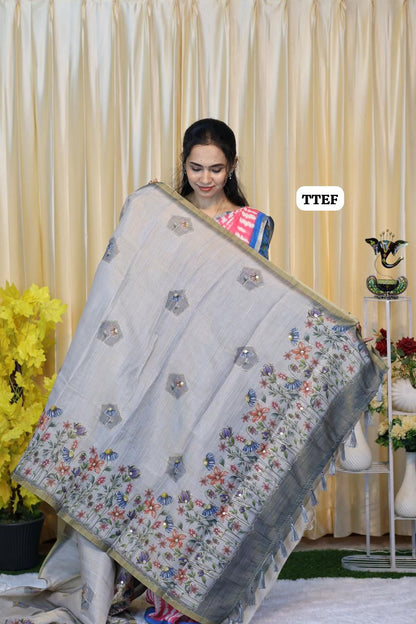 Jute silk saree with chumkey work 😍🥳