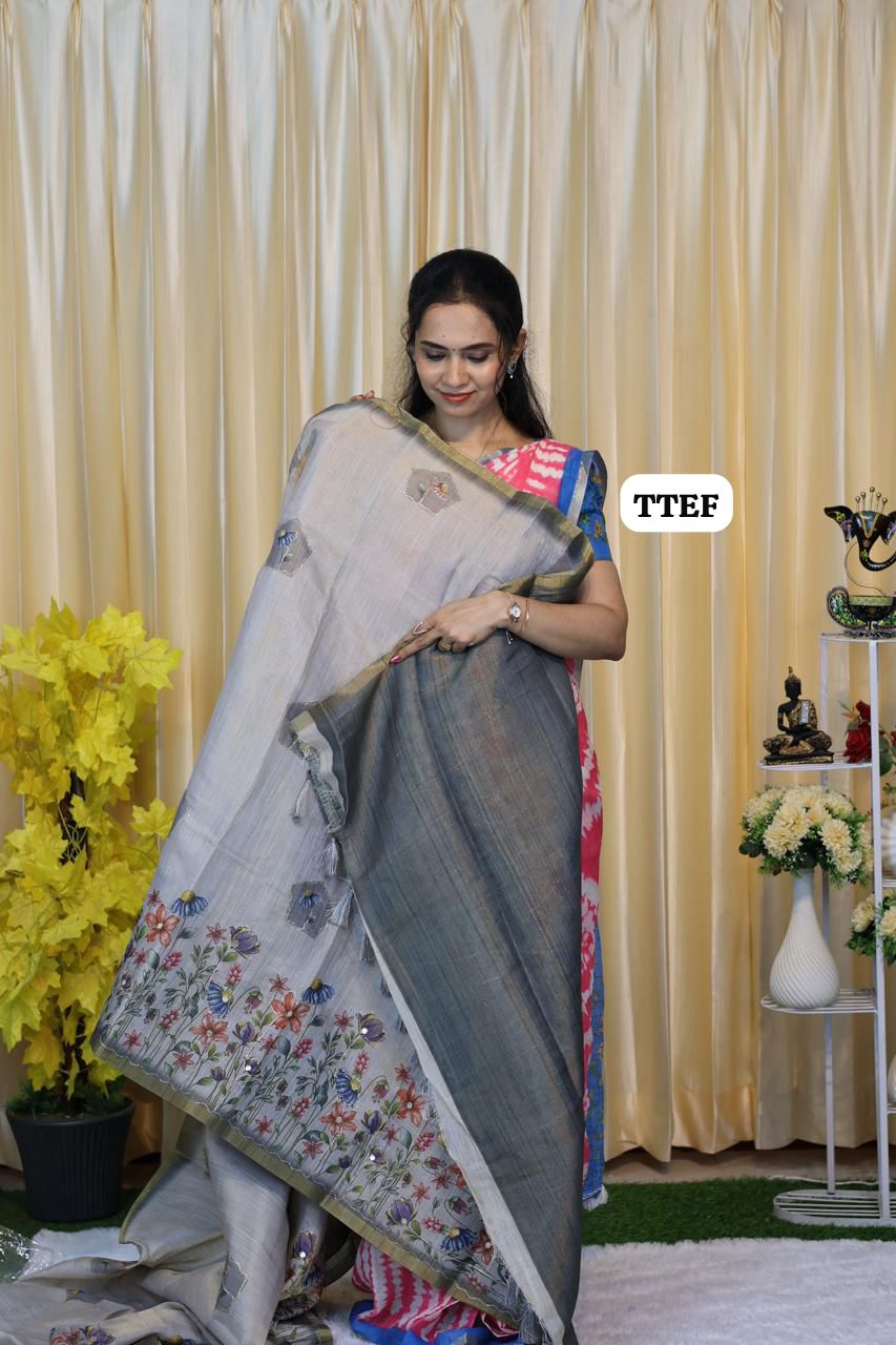 Jute silk saree with chumkey work 😍🥳