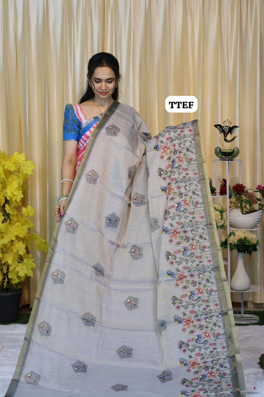 Jute silk saree with chumkey work 😍🥳