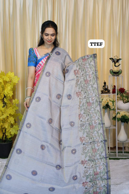 Jute silk saree with chumkey work 😍🥳