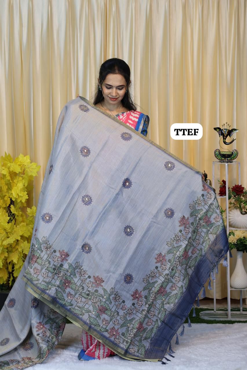 Jute silk saree with chumkey work 😍🥳