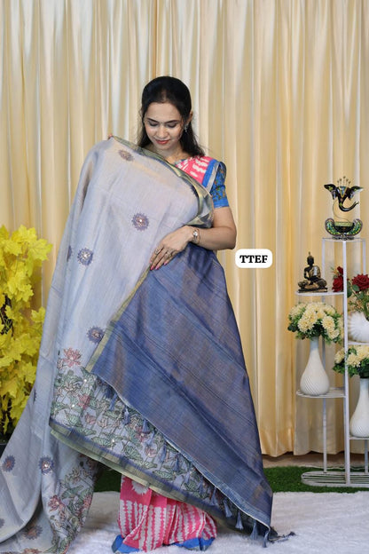 Jute silk saree with chumkey work 😍🥳
