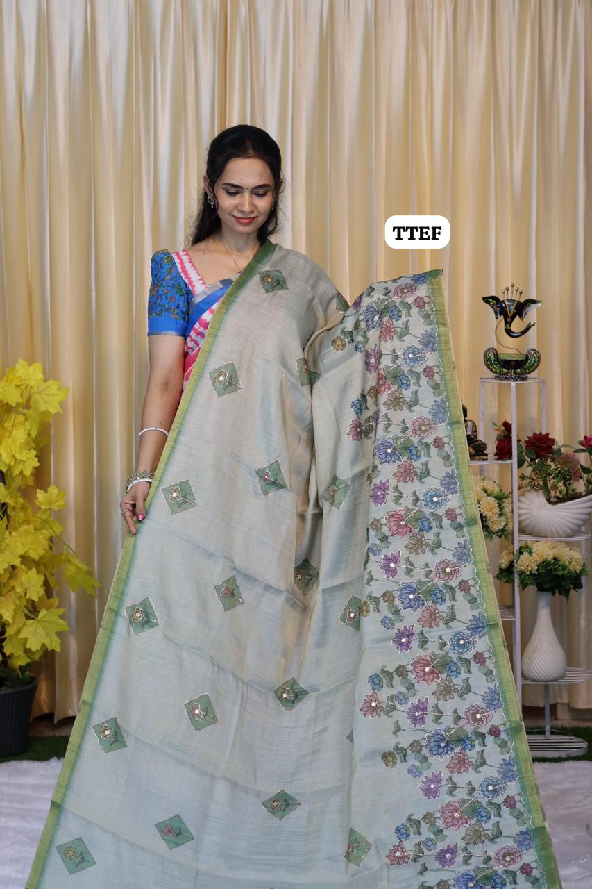 Jute silk saree with chumkey work 🥳