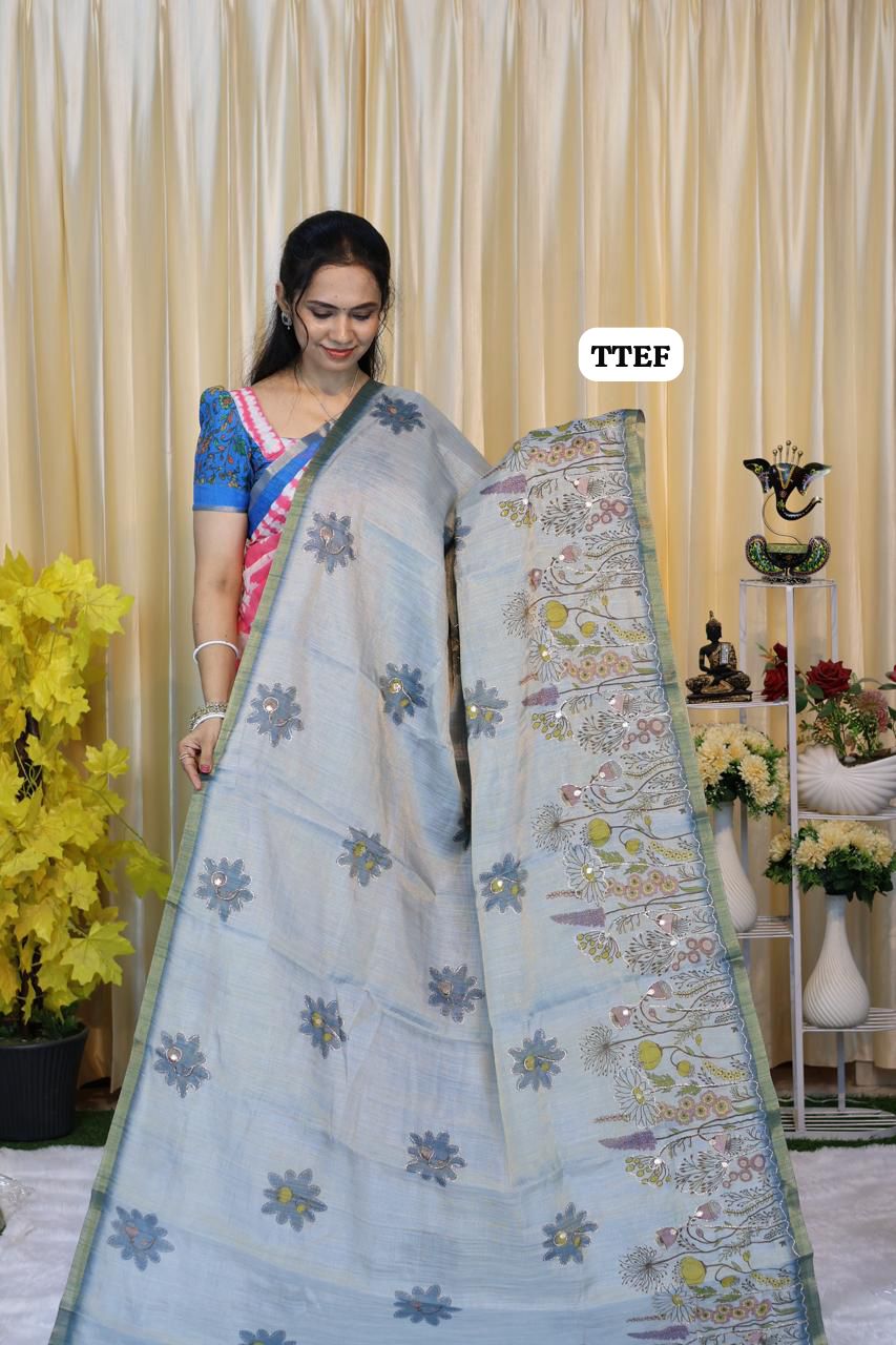 Jute silk saree with chumkey work 🥳
