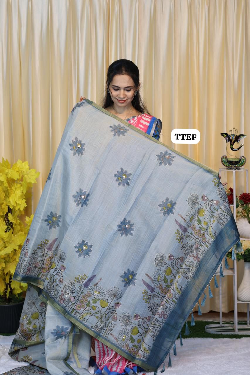 Jute silk saree with chumkey work 🥳