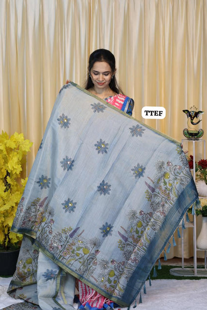 Jute silk saree with chumkey work 🥳