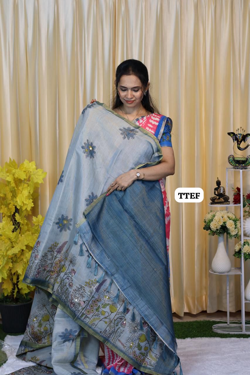 Jute silk saree with chumkey work 🥳