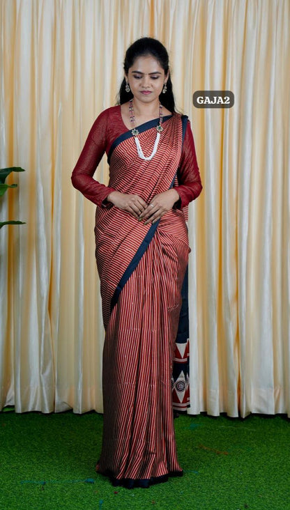 Gaji silk saree.Ajrakh Print 😍🥳✅