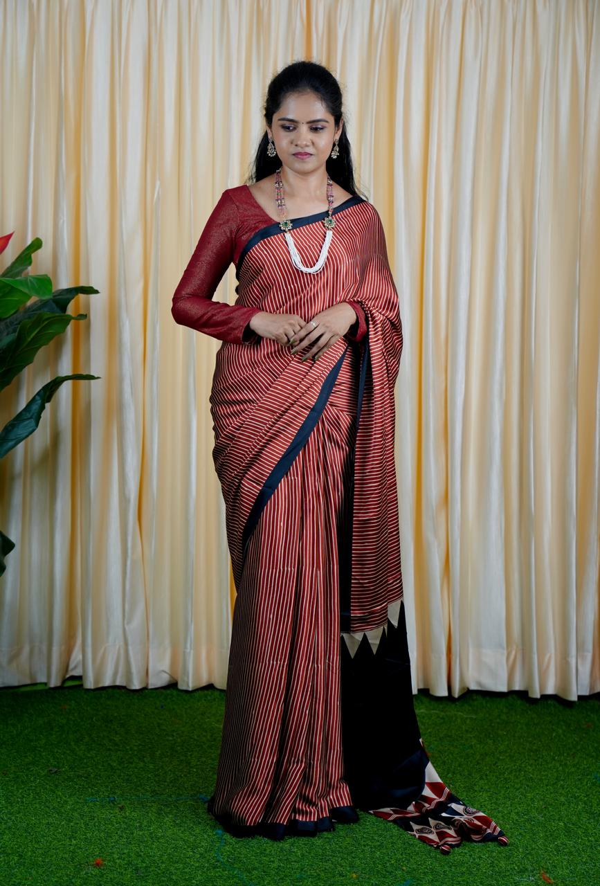 Gaji silk saree.Ajrakh Print 😍🥳✅