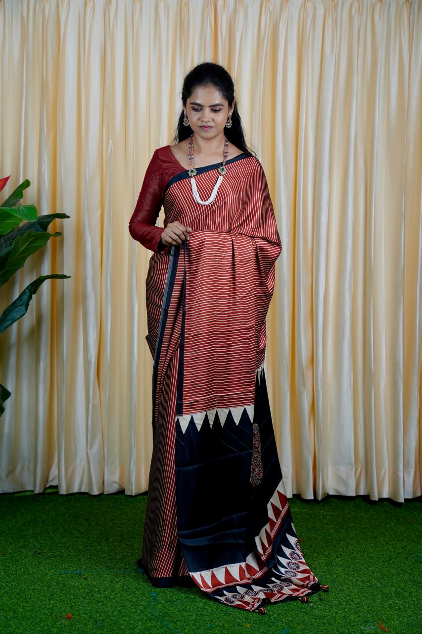 Gaji silk saree.Ajrakh Print 😍🥳✅