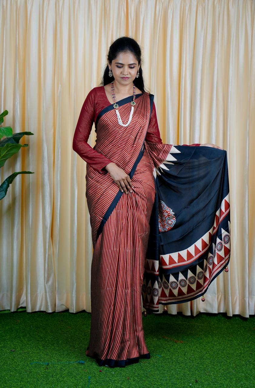 Gaji silk saree.Ajrakh Print 😍🥳✅