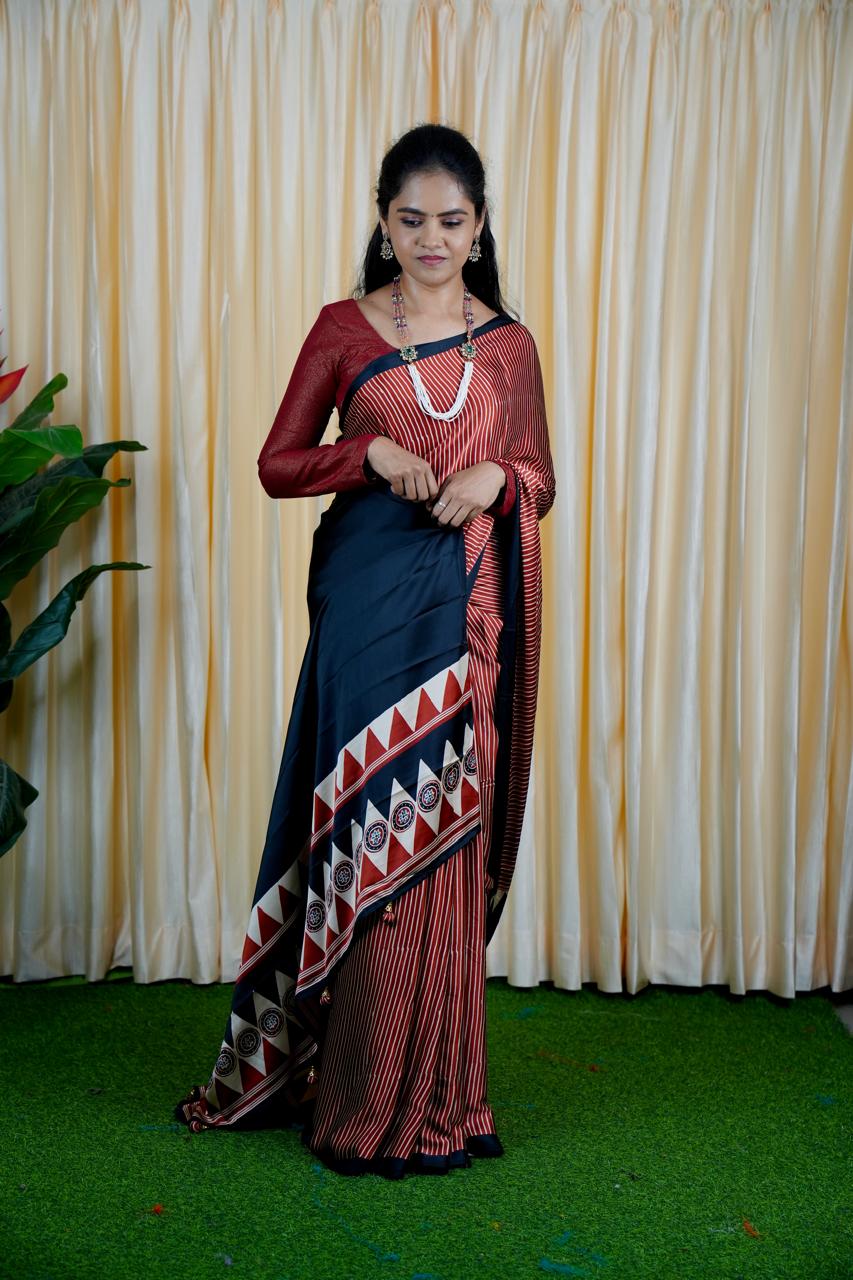 Gaji silk saree.Ajrakh Print 😍🥳✅