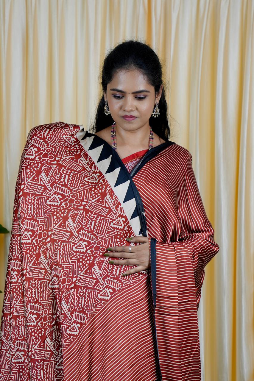 Gaji silk saree.Ajrakh Print 😍🥳✅
