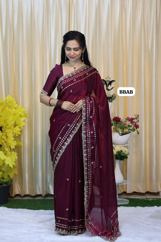 Space silk saree with jumky work 😍🥳