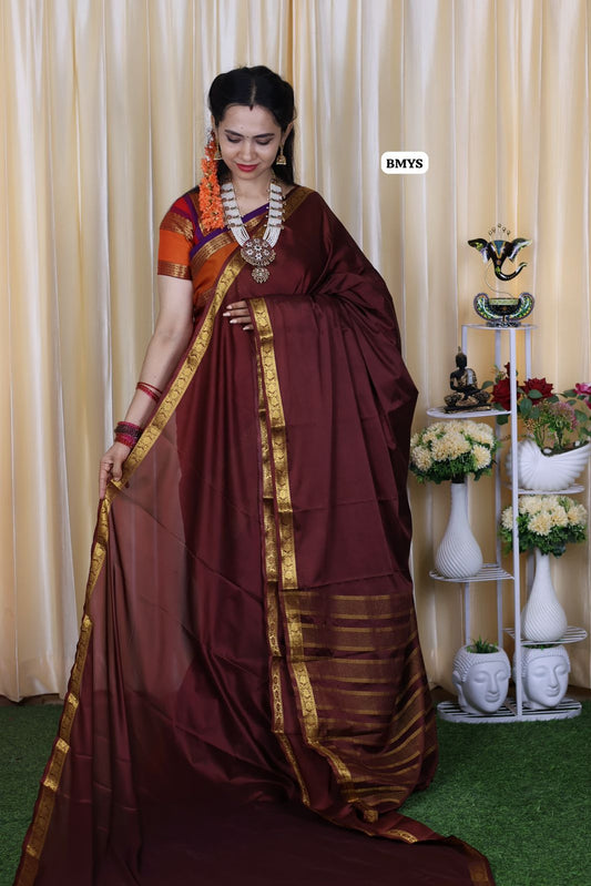 Semi Mysore Crepe Silk with copper border🥳(border design  may or may not change)😍😎