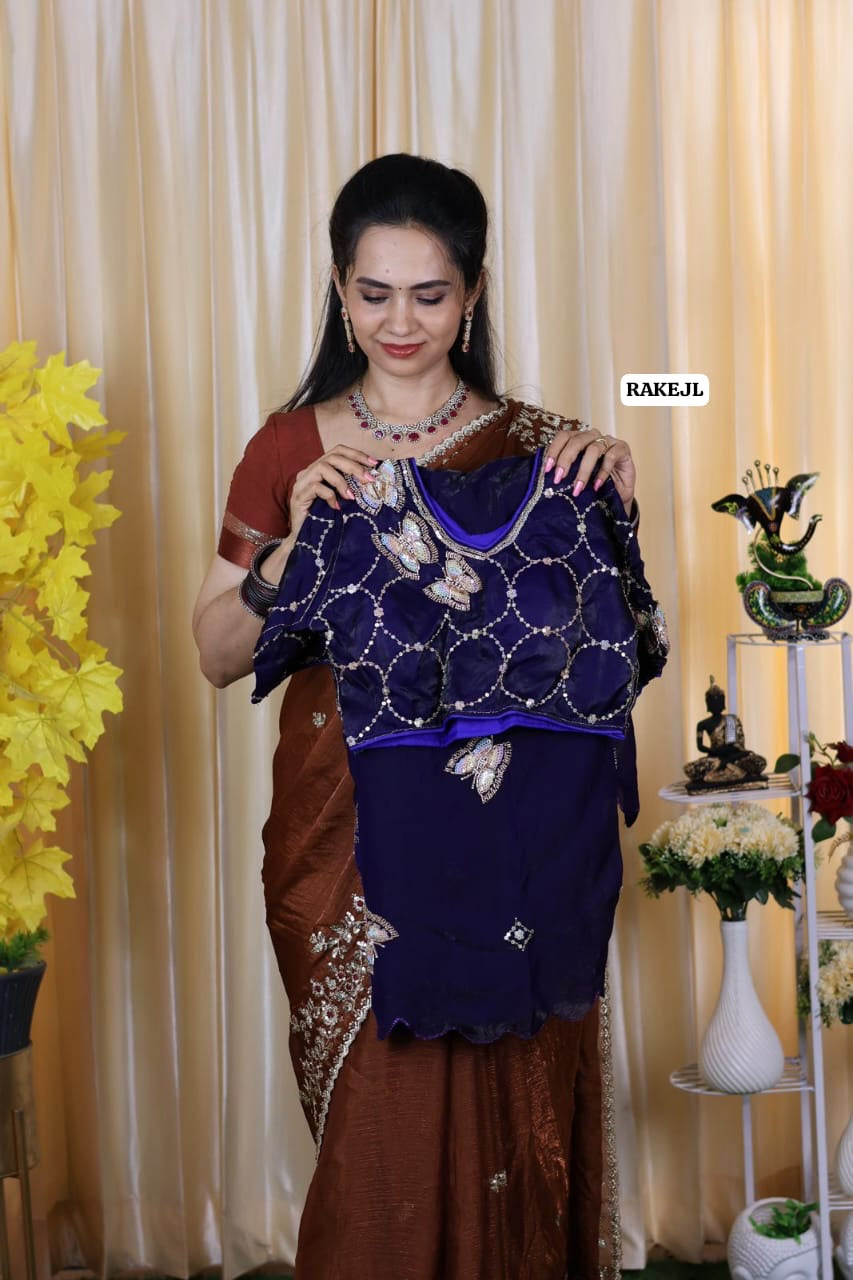 Premium Space silk with full chumkey work and butterfly design at just 🥳