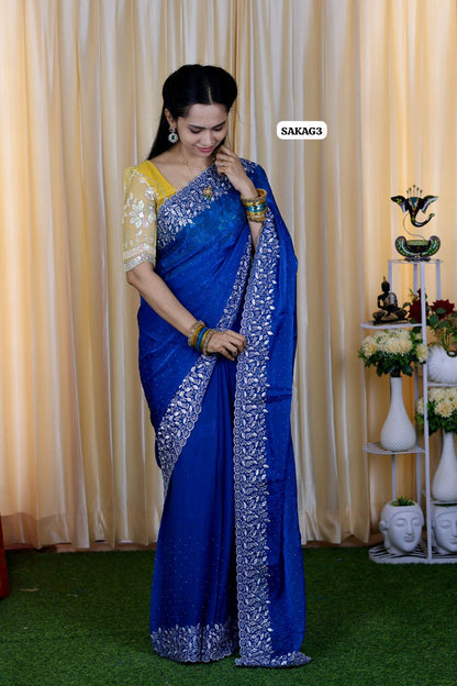 Premium Space silk saree with embroidery work and contrast blouse 🥳