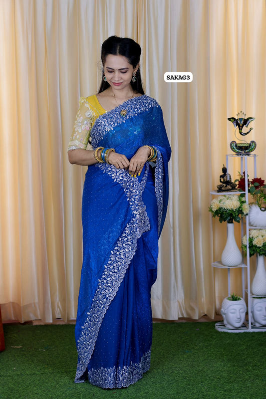 Premium Space silk saree with embroidery work and contrast blouse 🥳