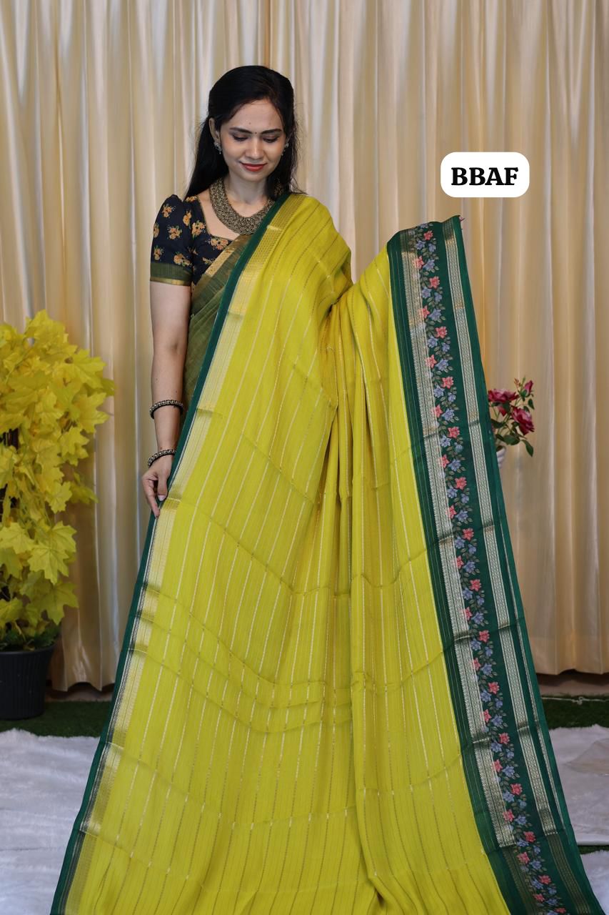 Chiffon crepe silk saree with zari weaving 🎁