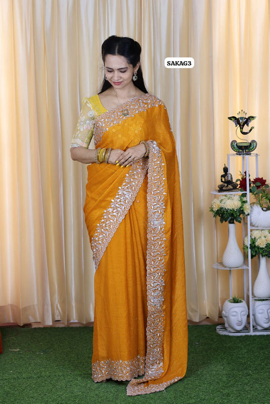 Premium Space silk saree with embroidery work and contrast blouse 🥳