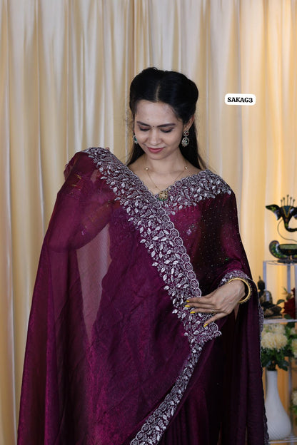 Premium Space silk saree with embroidery work and contrast blouse 🥳