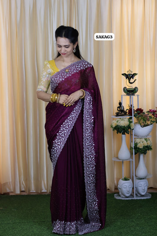 Premium Space silk saree with embroidery work and contrast blouse 🥳