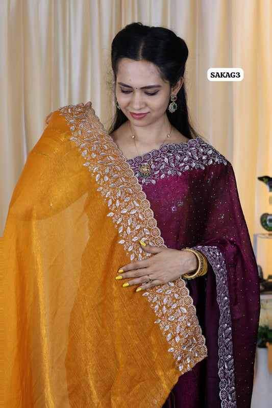 Premium Space silk saree with embroidery work and contrast blouse 😍🥳