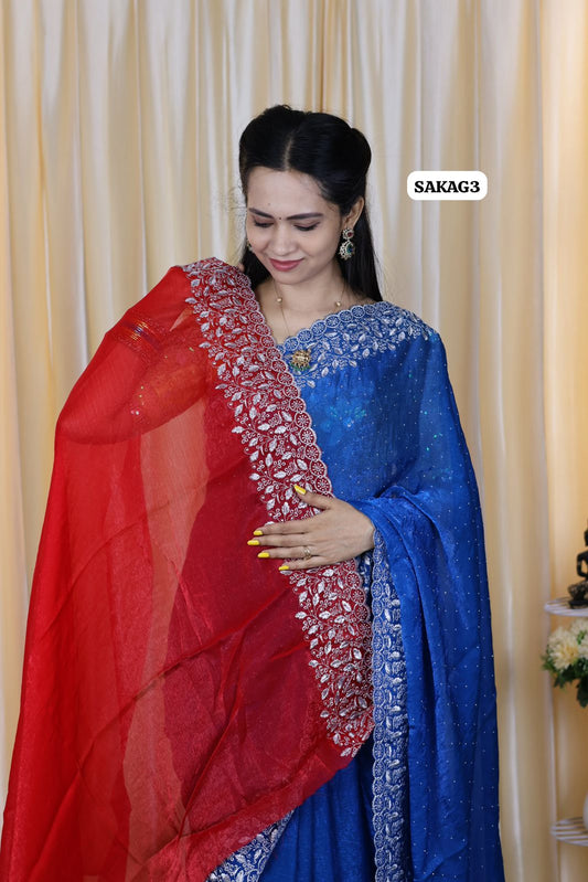 Premium Space silk saree with embroidery work and contrast blouse 😍🥳