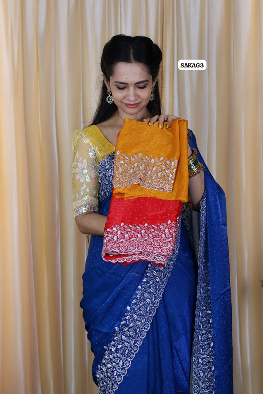 Premium Space silk saree with embroidery work and contrast blouse 🥳