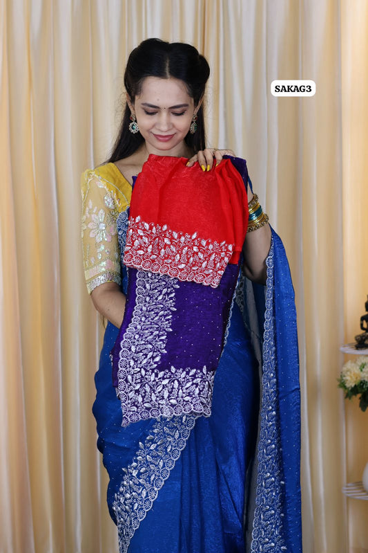 Premium Space silk saree with embroidery work and contrast blouse 😍🥳