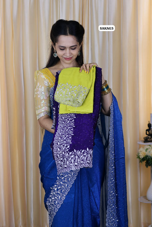 Premium Space silk saree with embroidery work and contrast blouse 😍🥳