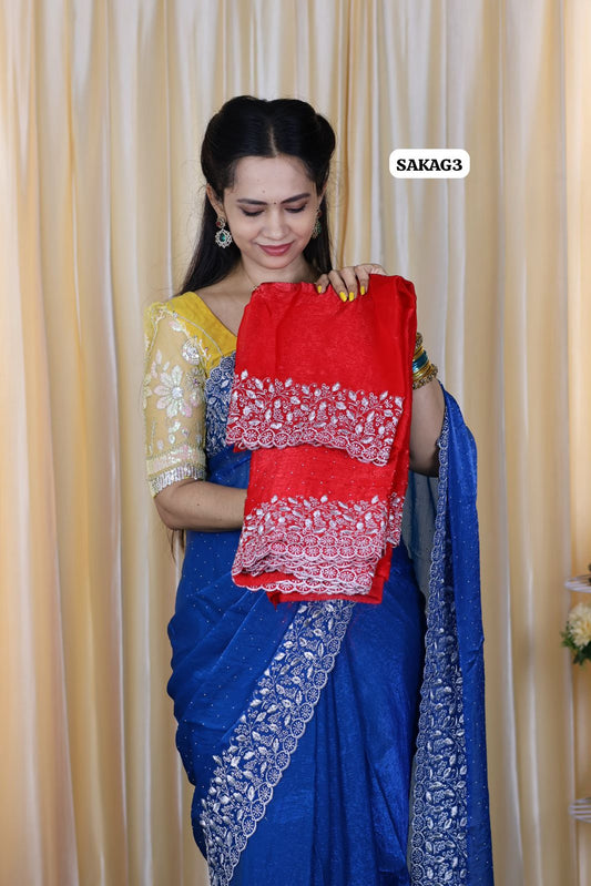 Premium Space silk saree with embroidery work and contrast blouse 😍🥳