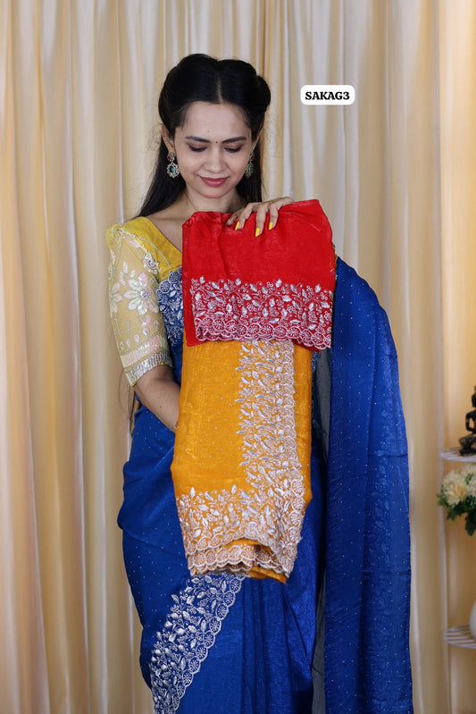 Premium Space silk saree with embroidery work and contrast blouse 😍🥳