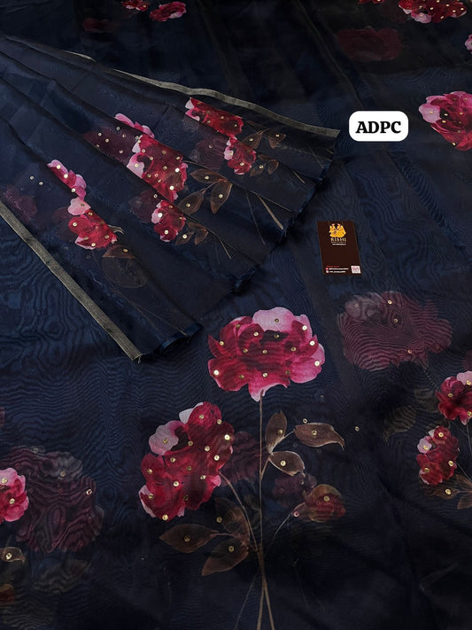 Soft organza with floral design chumkey work🥳