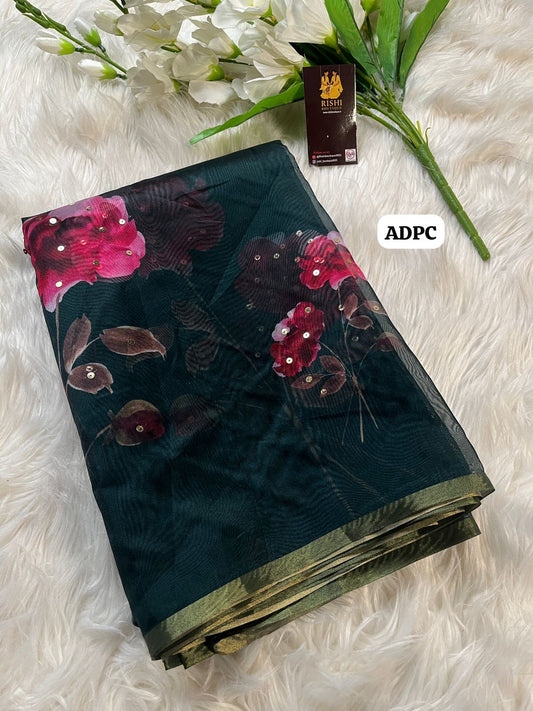 Soft organza with floral design chumkey work🥳