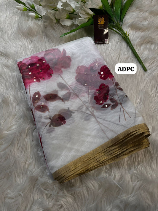 Soft organza with floral design chumkey work🥳