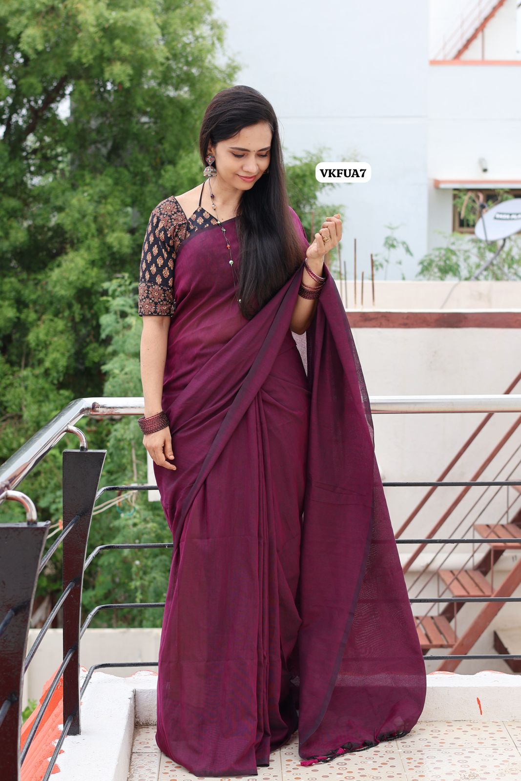 Khadhi cotton saree with Most hit ajrak print blouse 🥳