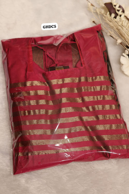 Traditional silk cotton 3piece set salwar😍🥳(unstitched)(pink)