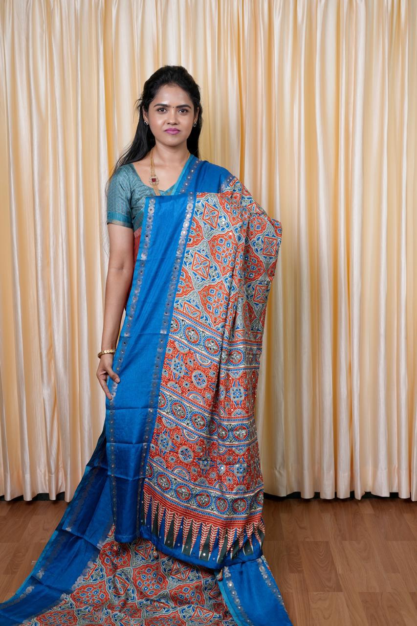 Tussar mirror work saree🥳🌈