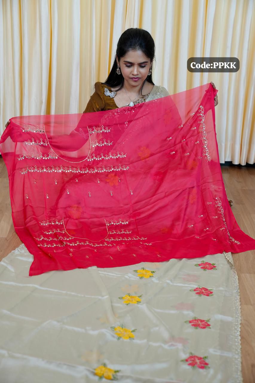 Designer saree with mirror work and embroidery work at unbelievable price🥰🥳