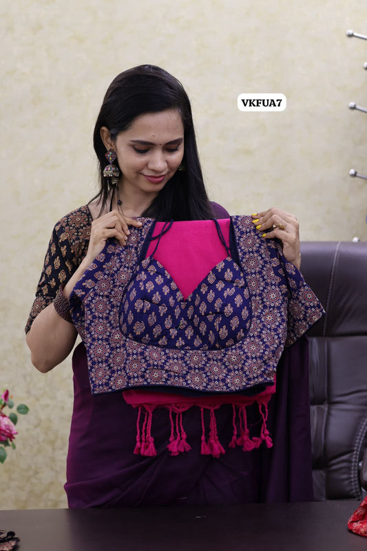 cotton saree with Most hit ajrak print blouse 🥳
