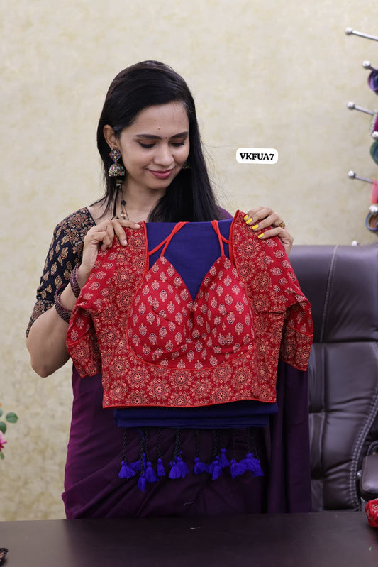 cotton saree with Most hit ajrak print blouse 🥳