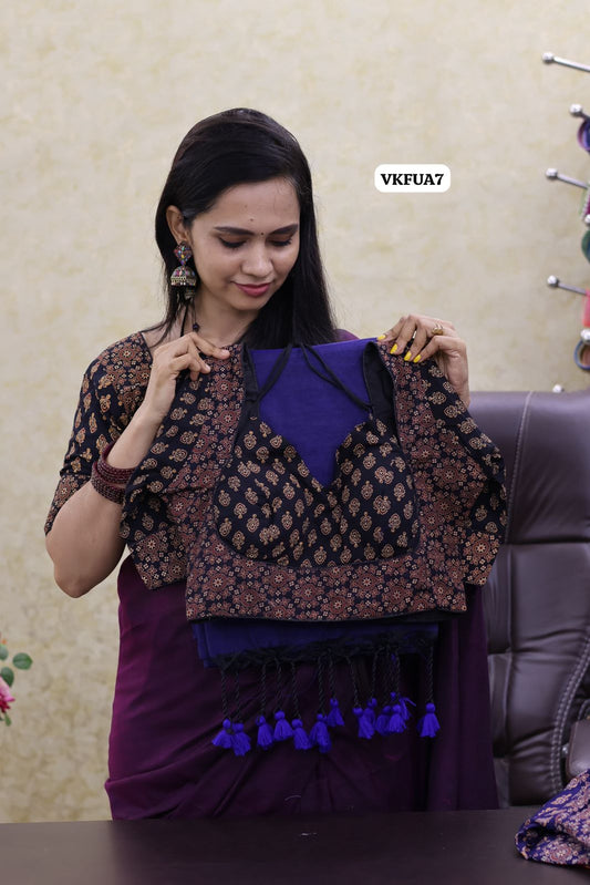 cotton saree with Most hit ajrak print blouse 🔥🥳