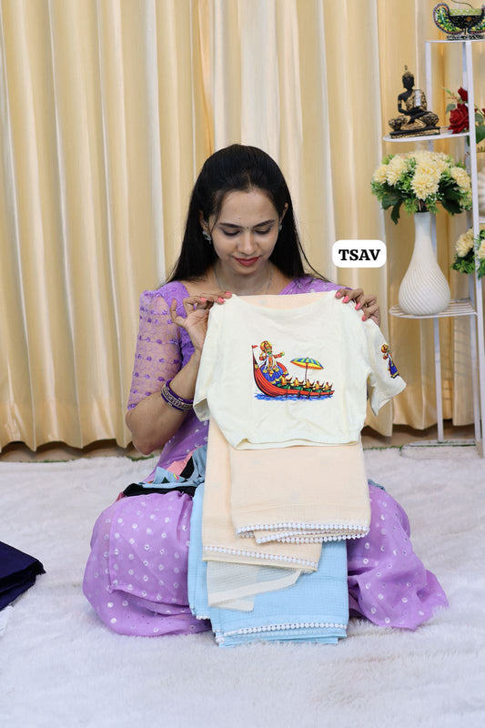 Kota cotton saree with elastic blouse size(M) 😍