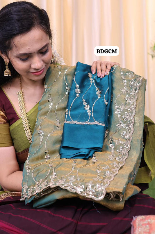 Space silk heavy work replica with contrast blouse😍Ⓜ️