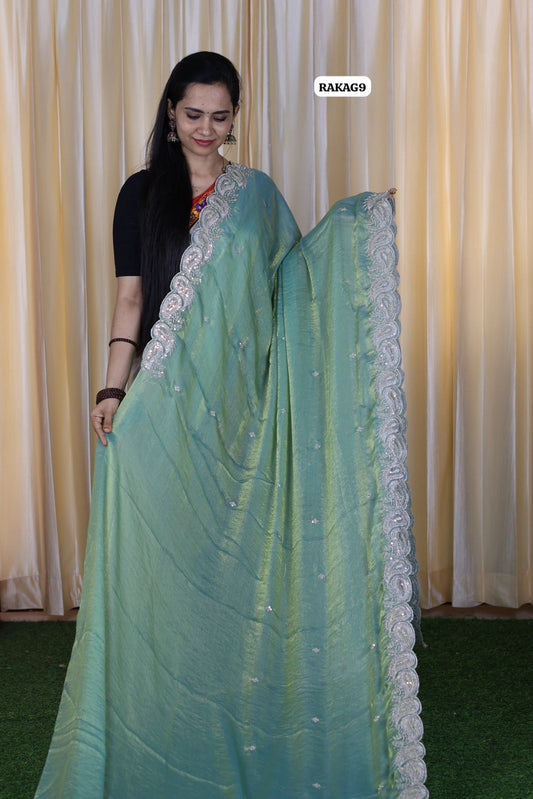 Space silk saree with embroidery border and blouse 🥳