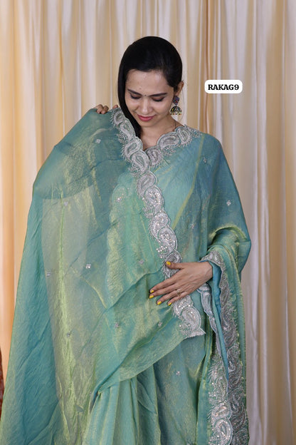 Space silk saree with embroidery border and blouse 🥳